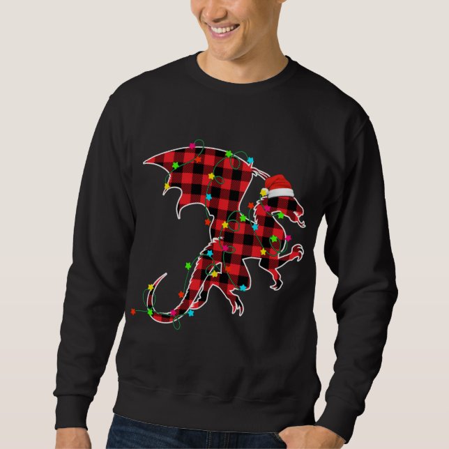 Funny Dragon Weihnachtsbaum Rote Karierte Weihnach Sweatshirt (Vorderseite)