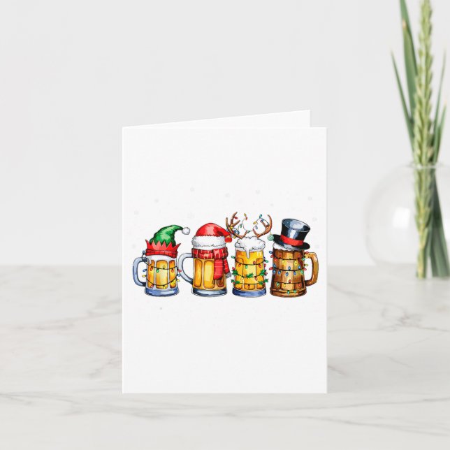 Funny Drinking Christmas Santa Beer Christmas Ligh Karte (Vorderseite)