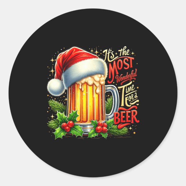 Funny Drinking Christmas Santa Beer Lovers Trend N Runder Aufkleber (Vorderseite)