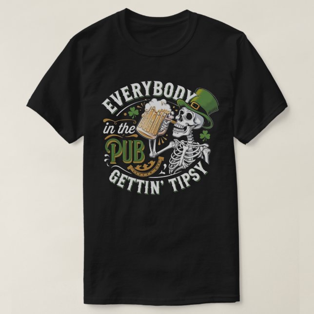 Funny Drinking Skeleton St. Patrick's Day T-Shirt (Design vorne)