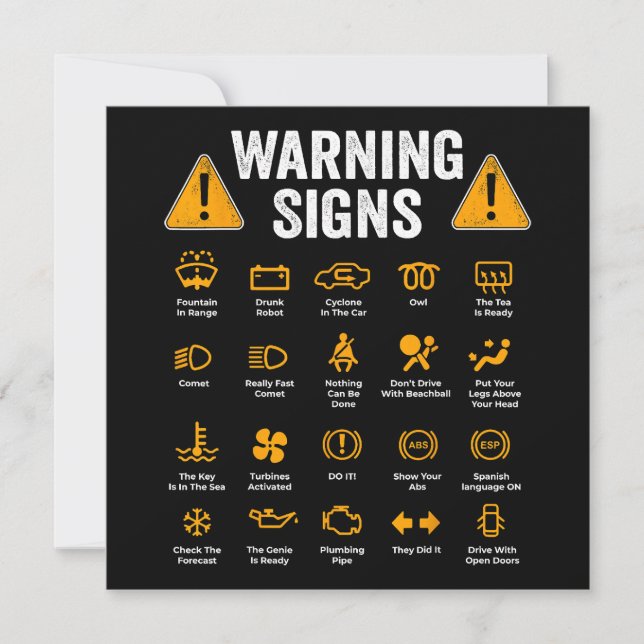 Funny Driving Warning Signs 101 Auto Mechanic Gift Einladung (Vorderseite)