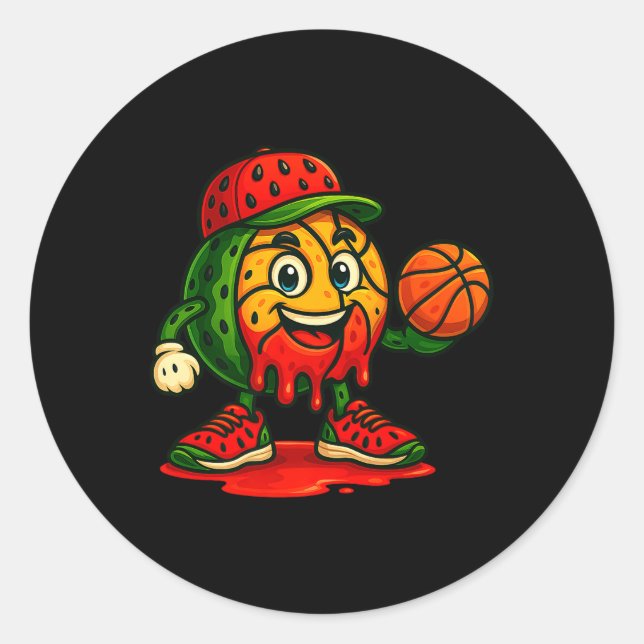 Funny Driving Watermelon Basketball Watermelon Da Runder Aufkleber (Vorderseite)