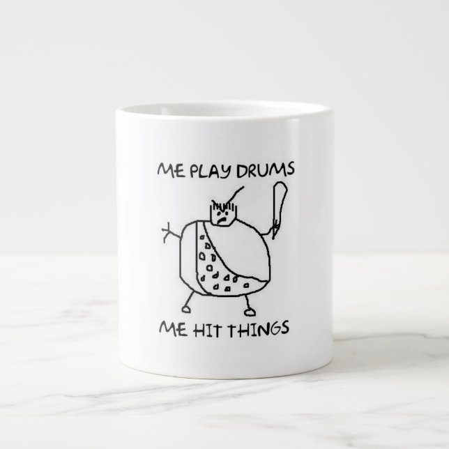 Funny Drummer Caveman Me Hit Sachen Kaffeemüll Jumbo-Tasse (Vorderseite)