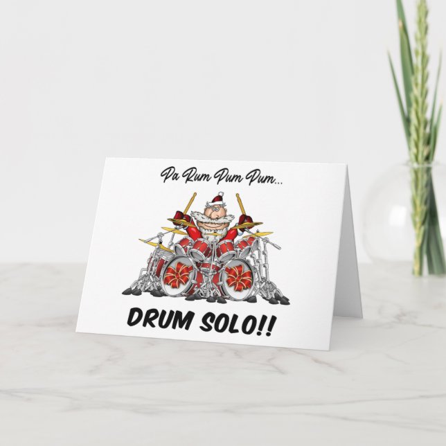 Funny Drummer Weihnachtsrock & Roll Drum Feiertagskarte (Vorderseite)