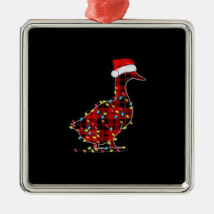 Funny Duck Christmas Light Red Kariert Matching Ornament Aus Metall