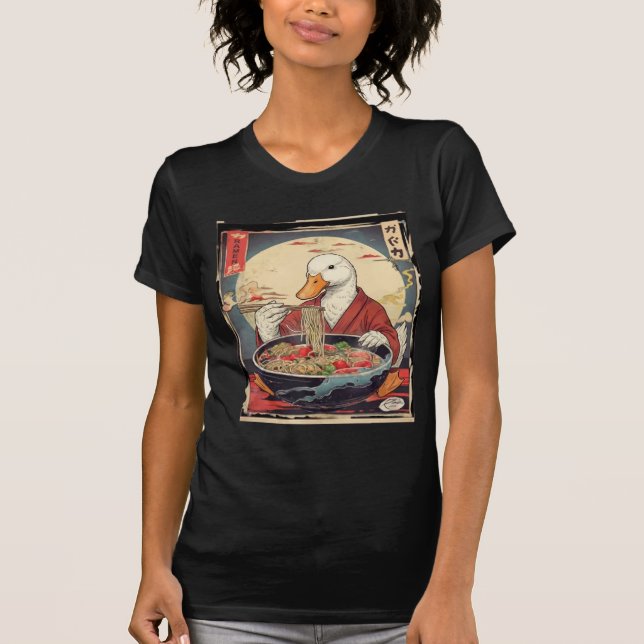 Funny Duck Eating Ramen Japanese Art  T-Shirt (Vorderseite)