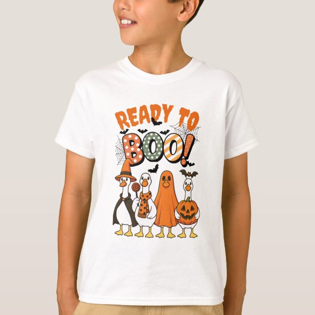 Funny Ducks Ready to Boo Halloween T-Shirt (Vorderseite)