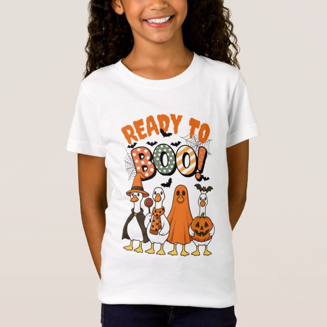 Funny Ducks Ready to Boo Halloween T-Shirt (Vorderseite)