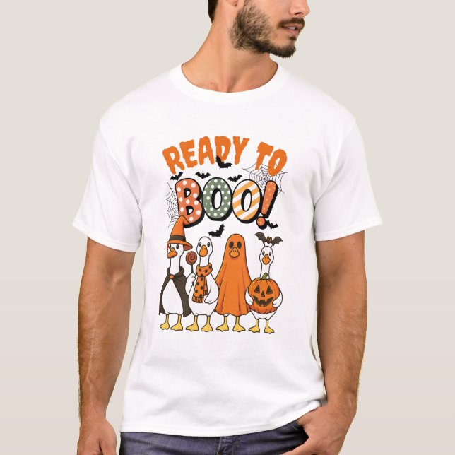 Funny Ducks Ready to Boo Halloween T-Shirt (Vorderseite)