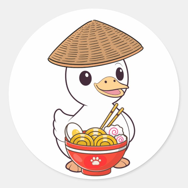 Funny ducs isst Nudeln Runder Aufkleber (Vorderseite)