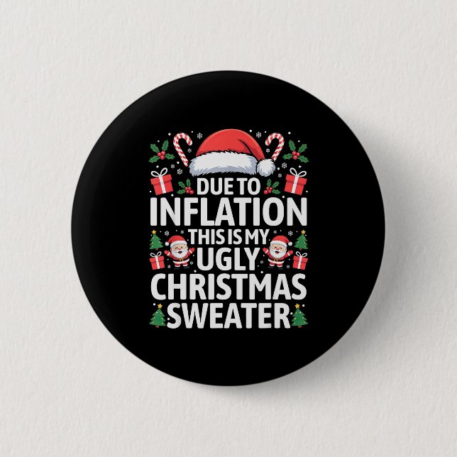 Funny Due To Inflation Ugly Christmas Sweaters Men Button (Vorderseite)