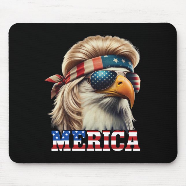 Funny Eagle Merica 4. Juli Blonde Wig Mullet Funn Mousepad (Vorne)