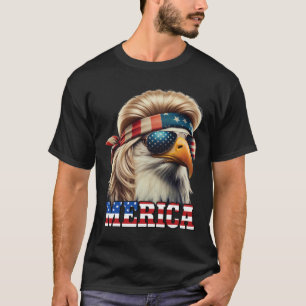 Funny Eagle Merica 4. Juli Blonde Wig Mullet Funn T-Shirt