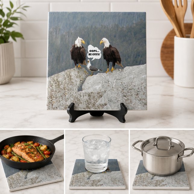 Funny Eagles und Seagull Fliese (Funny Bald Eagles Seagull Wildlife Humor Kitchen Tile)