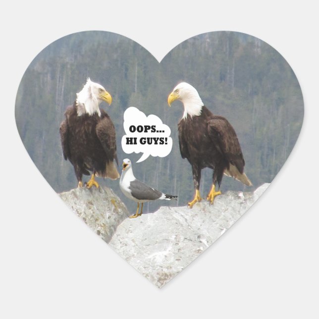 Funny Eagles und Seagull Herz-Aufkleber (Vorderseite)