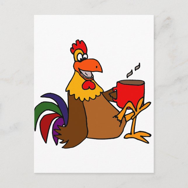 Funny Early Bird Rooster Drink Coffee Postkarte (Vorderseite)