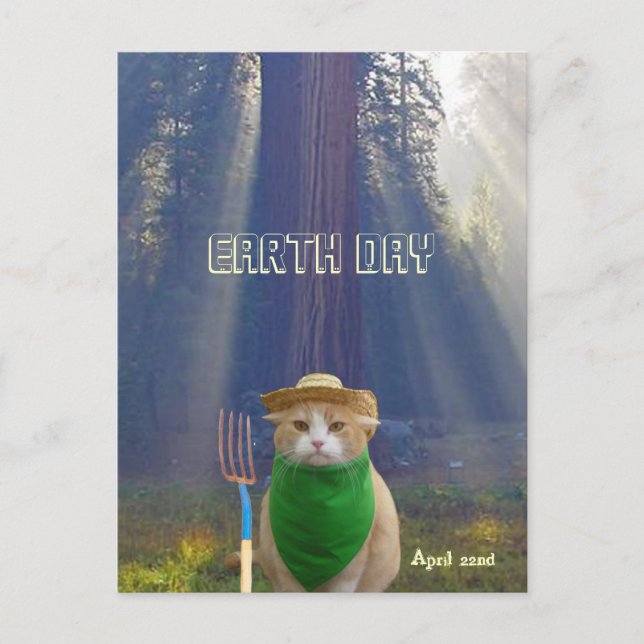 Funny Earth Day American Gothic Green Cat Postkarte (Vorderseite)
