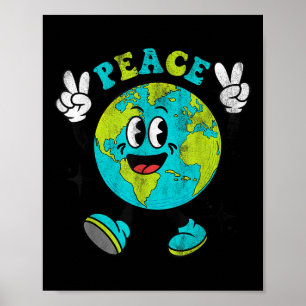 Funny Earth Globe World Peace Sign Earth Day Kinde Poster