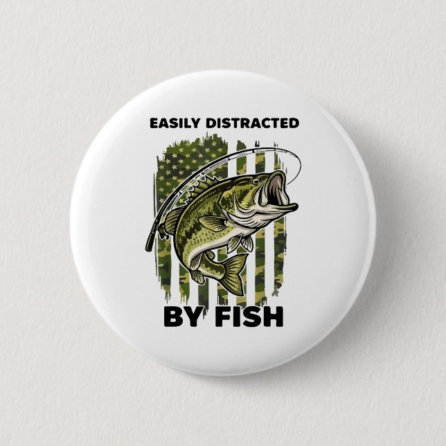 Funny Easily Distracted By Camo B Fish American Fl Button (Vorderseite)