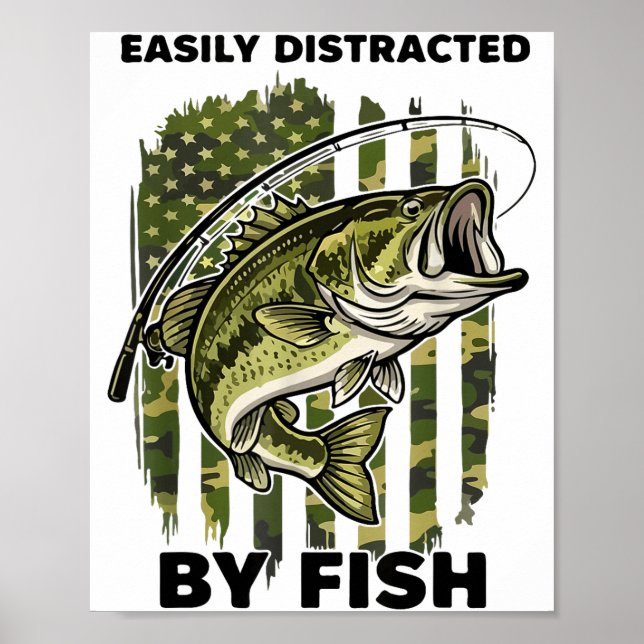 Funny Easily Distracted By Camo B Fish American Fl Poster (Vorne)