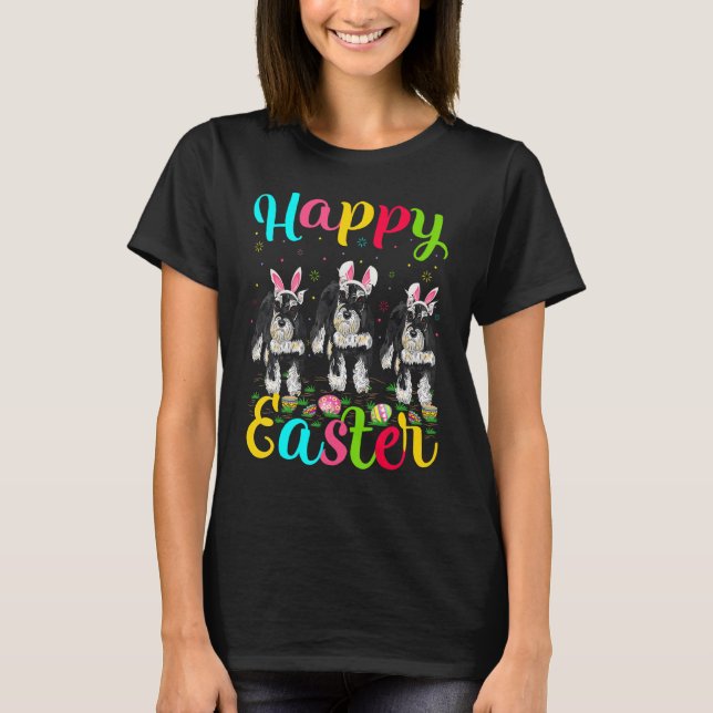 Funny Easter Egg Bunny Miniature Schnauzer Dog Hap T-Shirt (Vorderseite)