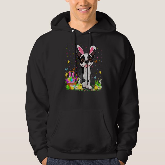 Funny Easter Egg Jagen Boston Terrier Dog Oster Hoodie (Vorderseite)