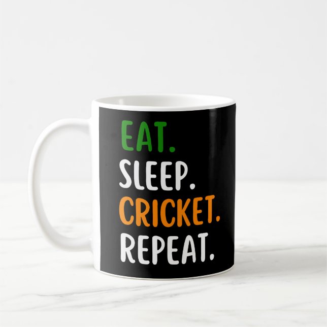 Funny Eat Sleep Cricket Wiederholung Kaffeetasse (Links)