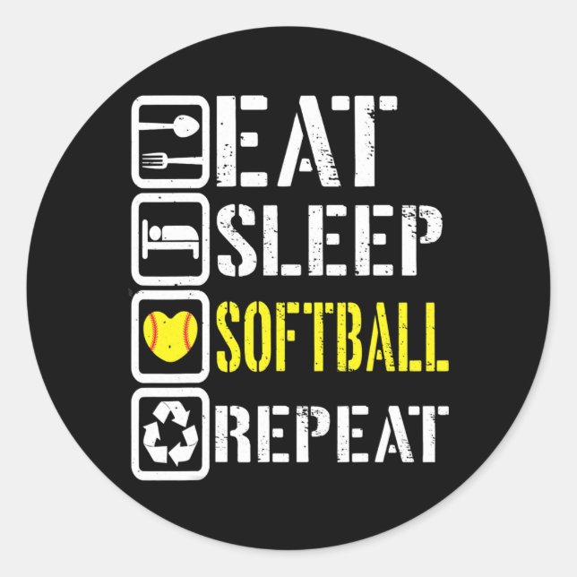 Funny Eat Sleep Softball Wiederholung Baseball Spi Runder Aufkleber (Vorderseite)