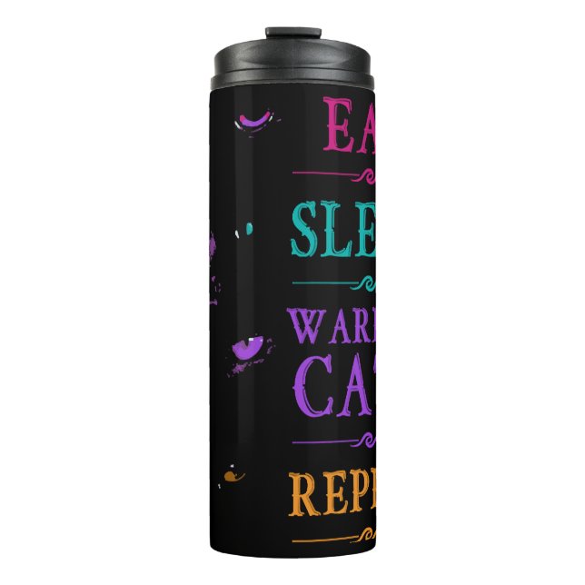 Funny Eat Sleep Warrior Katzen wiederholen Funny C Thermosbecher (Vorderseite)