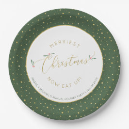 Funny Eat Up Weihnachtstypografie Grün und Gold Pappteller