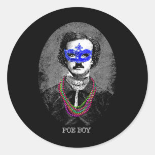 Funny Edgar Allan Poe Mardi Gras Mashup Runder Aufkleber