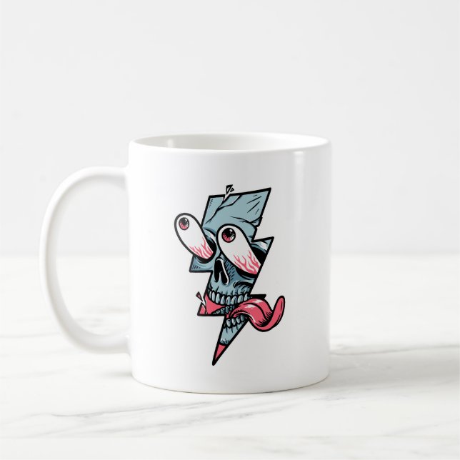 Funny Edgy Schädelgesicht und Blitzform Kaffeetasse (Links)