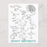 Funny Educational Dinosaur Kids Coloring Birthday Postkarte<br><div class="desc">Minimalistisches Dinosaurier-Design mit verschiedenen Dinoarten,  alle mit Namen. Bringen Sie etwas Naturgeschichte in das Kinderzimmer oder eine Geburtstagsparty mit diesen bezaubernden Schwarz-Weiß-Dinosauriern.</div>