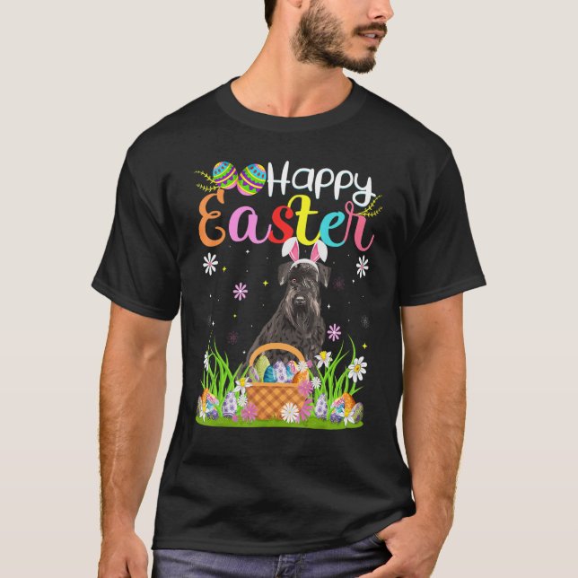 Funny Egg Jagd Bunny Giant Schnauzer Dog Happy T-Shirt (Vorderseite)