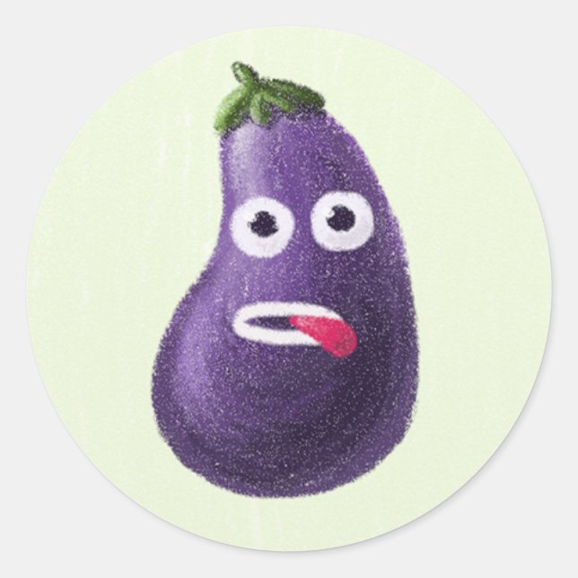 Funny Eggplant Cartoon Charakter Niedliches Gemüse Runder Aufkleber (Vorderseite)