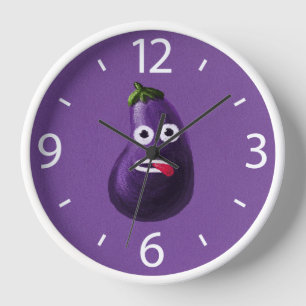 Funny Eggplant Cartoon Niedlich Gemüse Lila Uhr