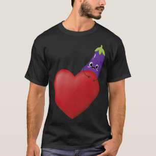 Funny Eggplant mit großem Herz Obst Gemüse Vega T-Shirt