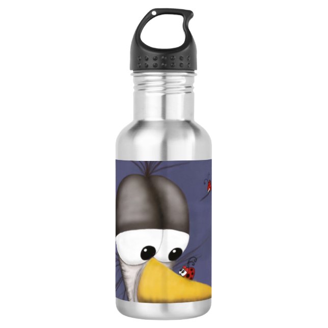 Funny Egret Cartoon Edelstahlflasche (Vorderseite)