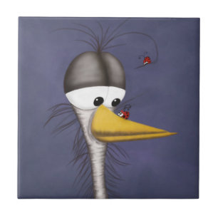 Funny Egret Cartoon Fliese