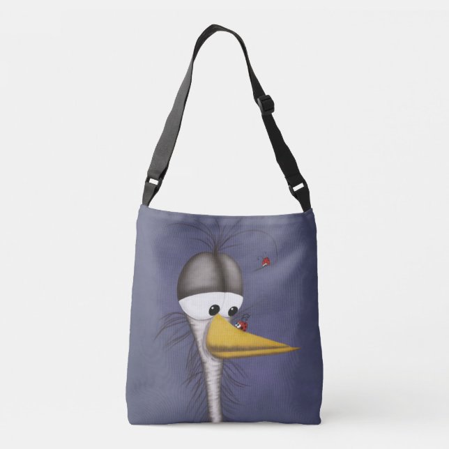Funny Egret Cartoon Tragetaschen Mit Langen Trägern (Rückseite)