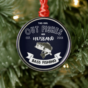 Funny Ehefrau Bass Fischen Weihnachtsfisch Ornamen Ornament Aus Metall