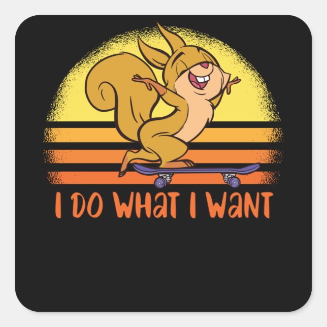 Funny Eichhörnchen fährt Skateboard Geschenk Quadratischer Aufkleber (Vorderseite)