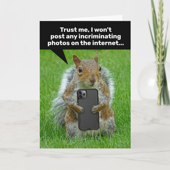 Funny Eichhörnchen mit Handy, das Fotos macht Karte (Vorderseite)