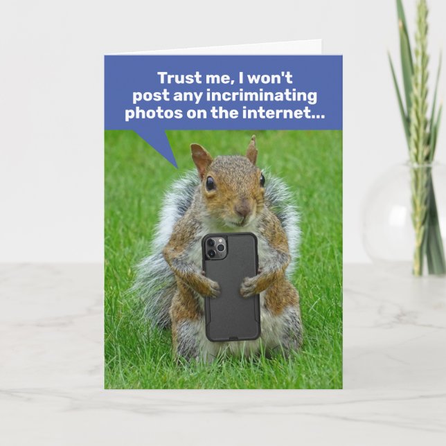 Funny Eichhörnchen mit Handy, das Fotos macht Karte (Vorderseite)