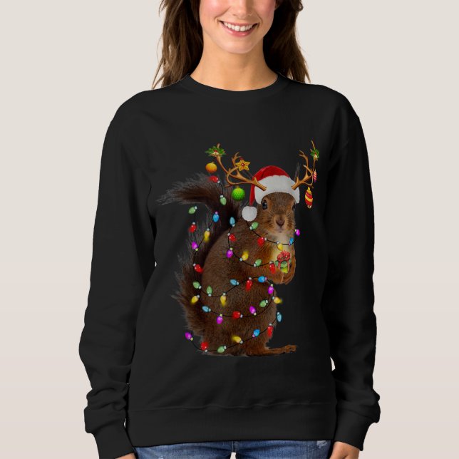Funny Eichhörnchen Weihnachtsweihnachtsleuchten Sweatshirt (Vorderseite)