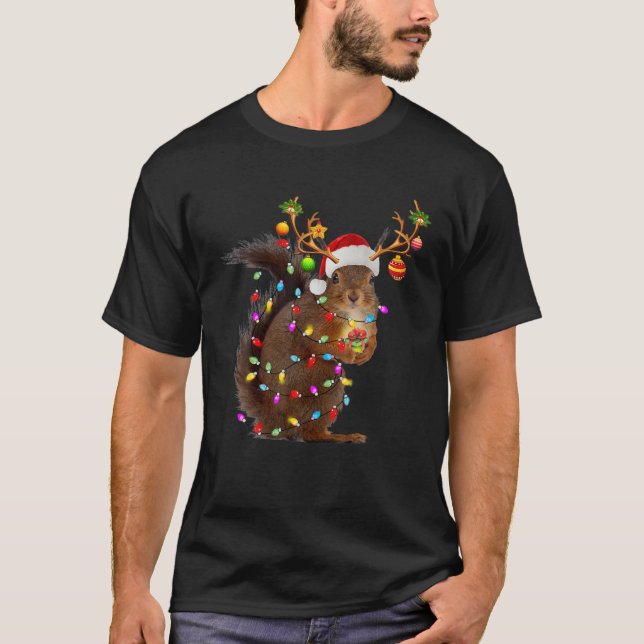 Funny Eichhörnchen Weihnachtsweihnachtsleuchten T-Shirt (Vorderseite)