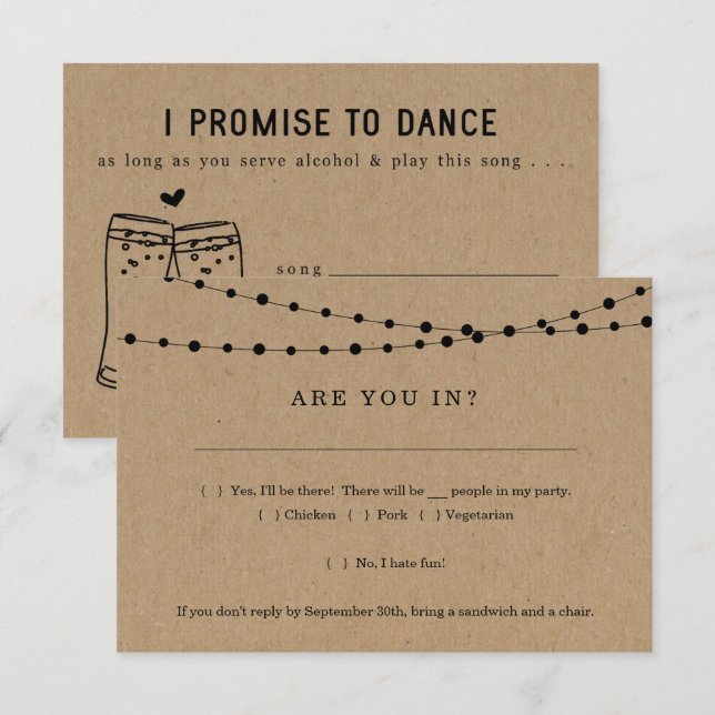 Funny Einladung RSVP Card Einlage w- Song Anfrage (Vorne/Hinten)