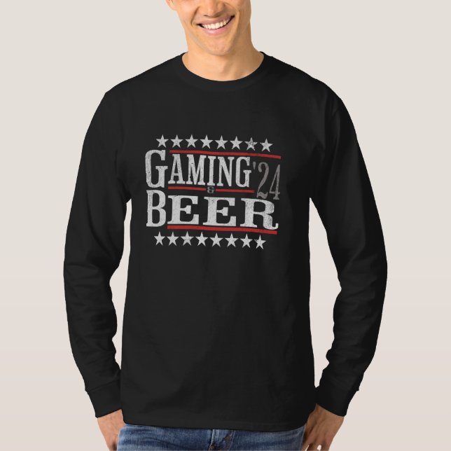 Funny Election Graphics Gaming and Beer 2024 T-Shirt (Vorderseite)