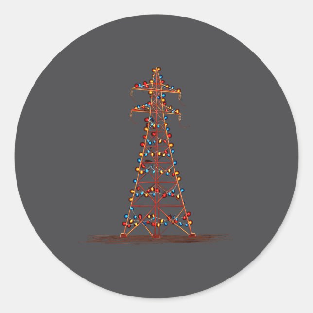 Funny Electric Pylon Christmas Graphics Lights Lov Runder Aufkleber (Vorderseite)
