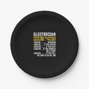 Funny Electrician Bekleidung, Stundenzahl Männer Pappteller